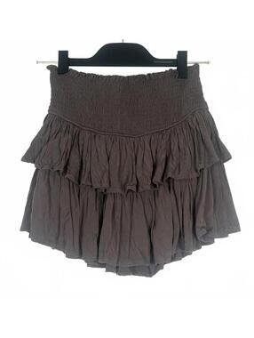 Miou Muse Textured Smocked Ruffle Tiered Mini Skort Brown Size Small